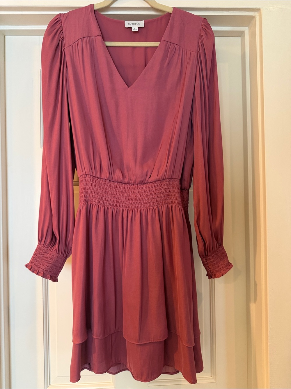 Everly Dusty Rose V-Neck Long Sleeve Smocked Waist Dress